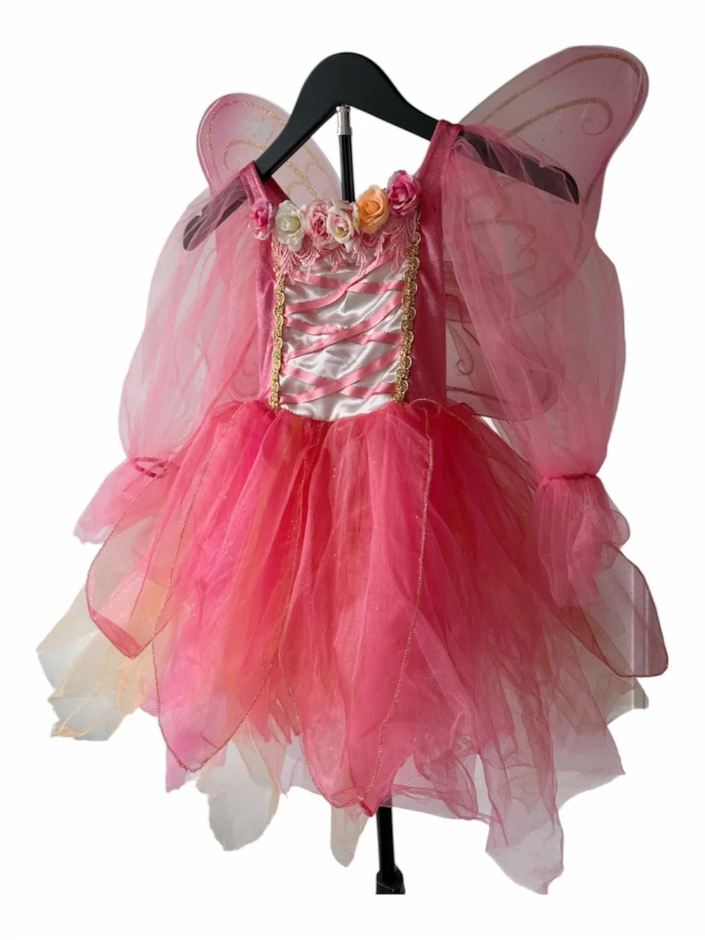Girl’s Halloween Pink Fairy Costume Dress with Detachable Wings